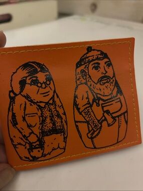 Orange Leather Card Holder with Illustrated Dwarves
